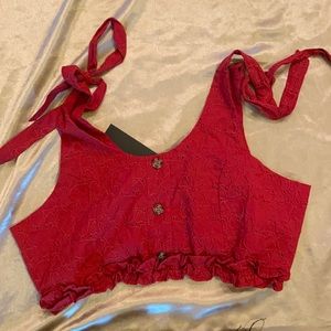 Red eyelet crop top